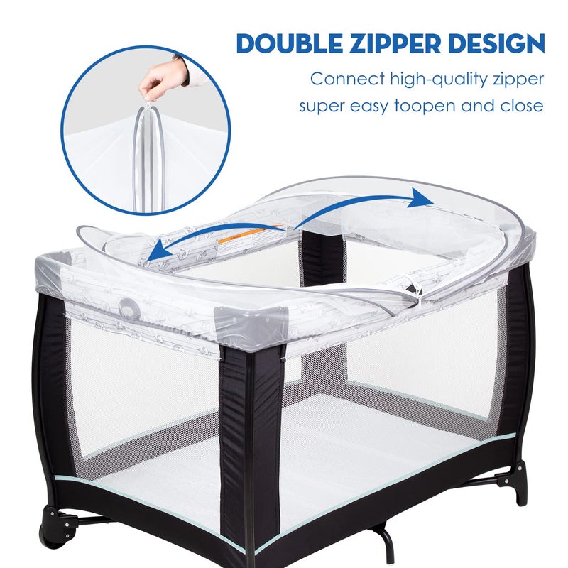 Beberoad Love Portable Playard Cover – Breathable Mosquito Net with 2-Way Zipper for Travel Cribs & Playpens (White) - Image 3
